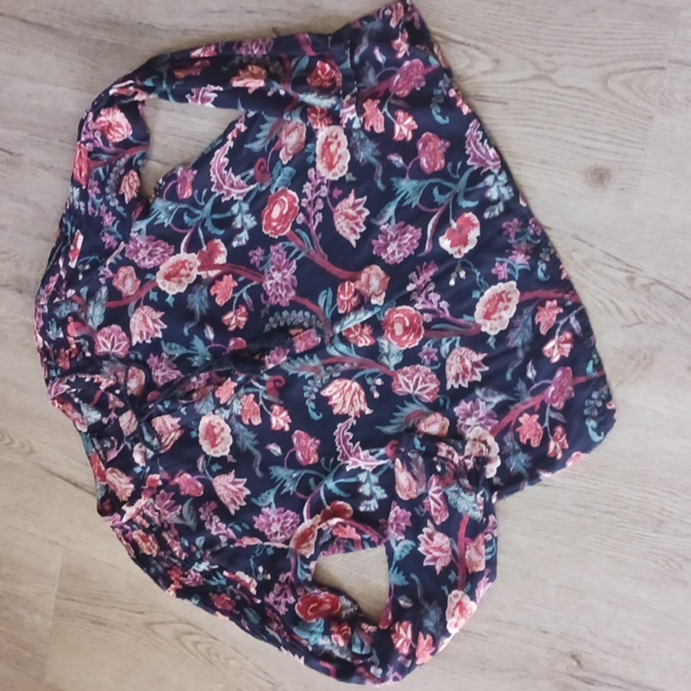 Lucky Brand Navy Long Sleeve Floral Blouse Size S